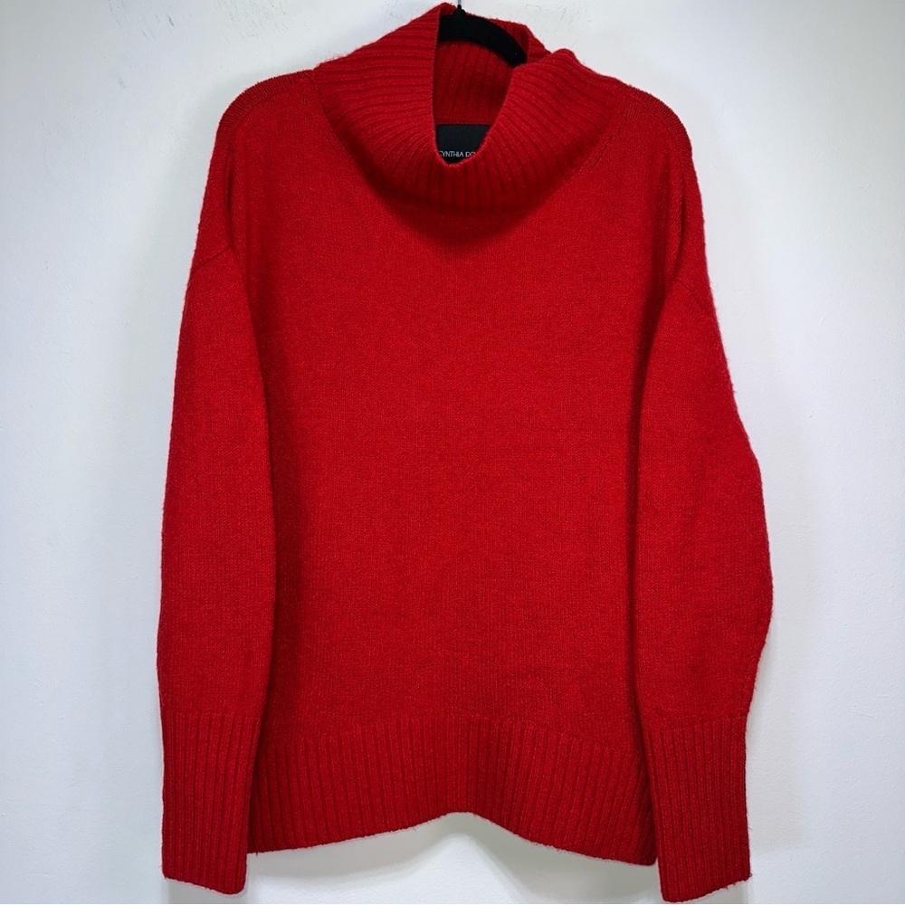 Cynthia Rowley Merino Wool Blend Red Oversized Turtleneck Sweater M Chunky Knit